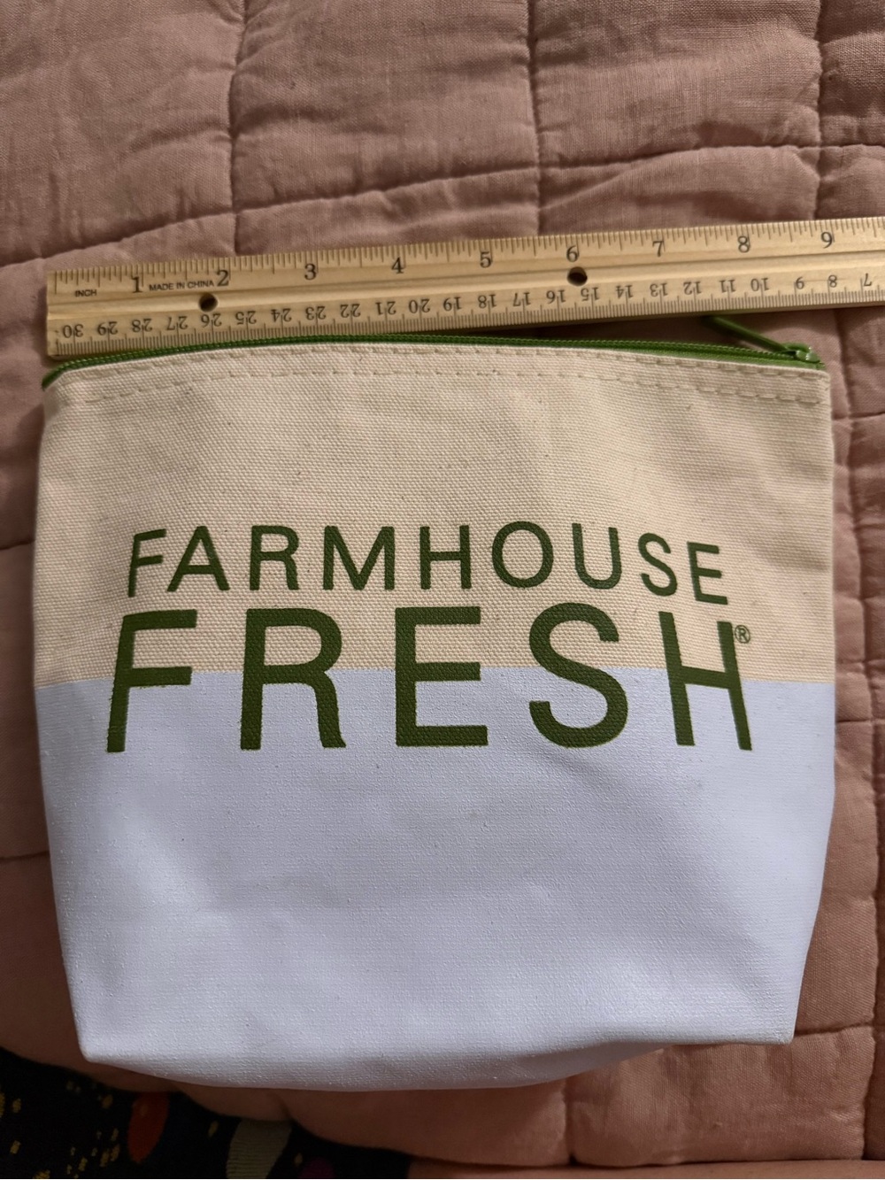 Farmhouse Fresh Canvas Zip Pouch in Blue and White